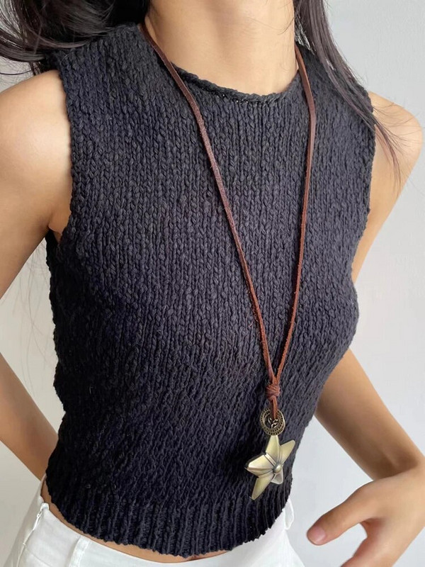 Retro bőr kötél Punk csillag medál hosszú nyaklánc női niche design személyiség állítható húzózsinór Kiegészítők ÉkszerTide