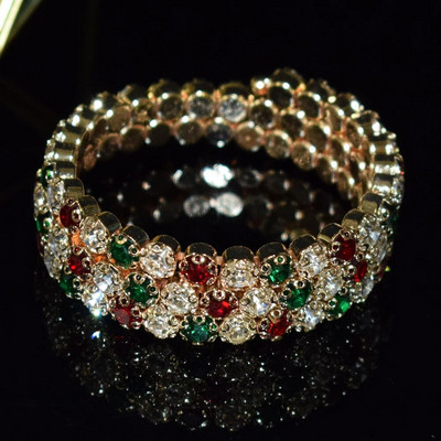 Vairāku rindu kristāla balts sarkans zaļš atvērts rokassprādzes rokassprādze sievietēm zelta krāsā kāzu rokassprādzes un rokassprādzes rotaslietas dāvanas