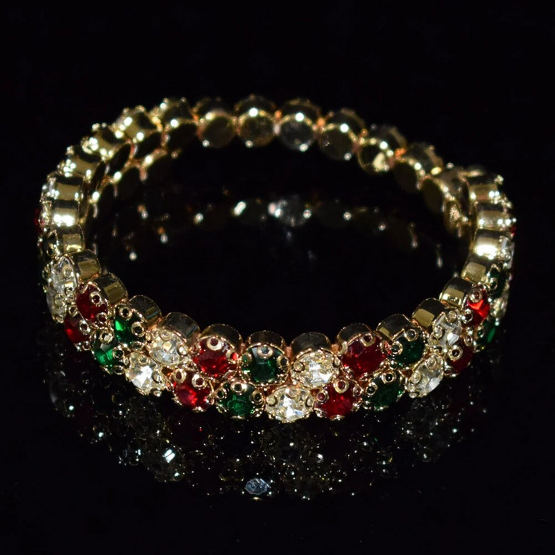 Vairāku rindu kristāla balts sarkans zaļš atvērts rokassprādzes rokassprādze sievietēm zelta krāsā kāzu rokassprādzes un rokassprādzes rotaslietas dāvanas