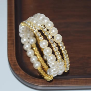 Модни многослойни гривни с кристални перли Дамски гривни със кристали Златно и сребърно покритие Гривни с маншети Сватбени аксесоари за бижута