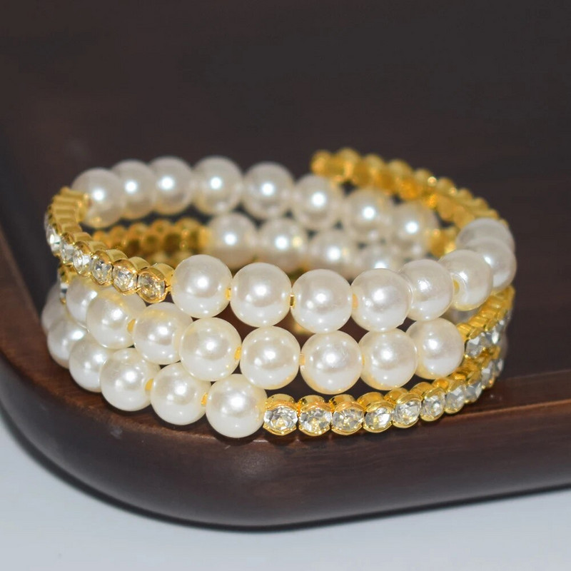 Modna višeslojna narukvica s kristalnim biserom Ženske narukvice s kamenčićima Pozlaćene narukvice s manžetama Vjenčani nakit Dodaci