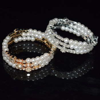 Bridal Rhinestone Pearl Exaggeration βραχιόλια & βραχιόλια για γυναίκες γάμου Μόδα ανοιχτή μανσέτα βραχιόλι Γυναικεία κοσμήματα Αξεσουάρ