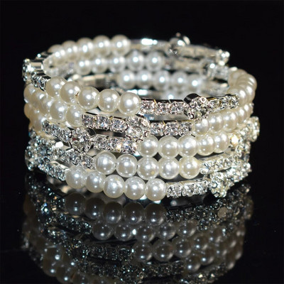 Bridal Rhinestone Pearl Exaggeration βραχιόλια & βραχιόλια για γυναίκες γάμου Μόδα ανοιχτή μανσέτα βραχιόλι Γυναικεία κοσμήματα Αξεσουάρ