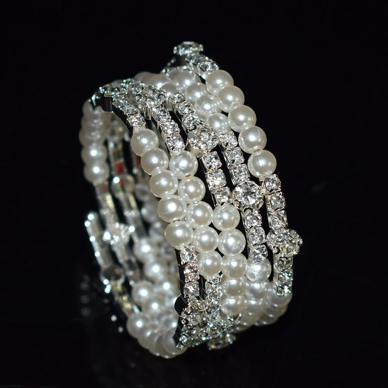 Kāzu Rhinestone pērļu pārspīlēti rokassprādzes un rokassprādzes sievietēm kāzu Modes atvērta aproce rokassprādze Sieviešu rotaslietas aksesuāri