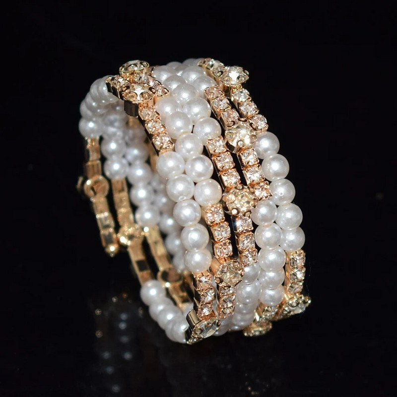 Kāzu Rhinestone pērļu pārspīlēti rokassprādzes un rokassprādzes sievietēm kāzu Modes atvērta aproce rokassprādze Sieviešu rotaslietas aksesuāri