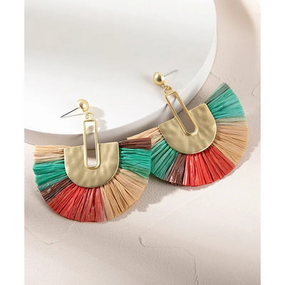 Divat Bohém Kézzel készített Rattan Raffia Bojt medál Fülbevaló Női Nyári Ocean Beach Fülbevaló Ékszer