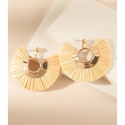 Divat Bohém Kézzel készített Rattan Raffia Bojt medál Fülbevaló Női Nyári Ocean Beach Fülbevaló Ékszer