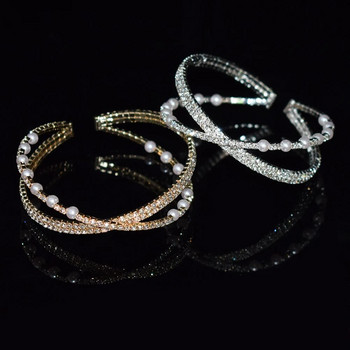 Гривни със златни и сребърни кристали за жени Кристална сватба Булчински кръст изрязан маншет Гривни Гривни Подаръци за рожден ден Дами