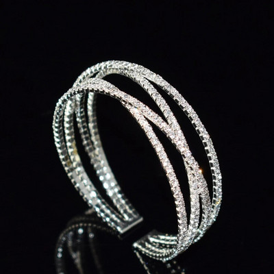 Zlatno srebrne boje vještački kamenčići narukvice za žene Kristalno vjenčanje svadba Križ izrez manžetne narukvice Narukvice Rođendanski darovi dame