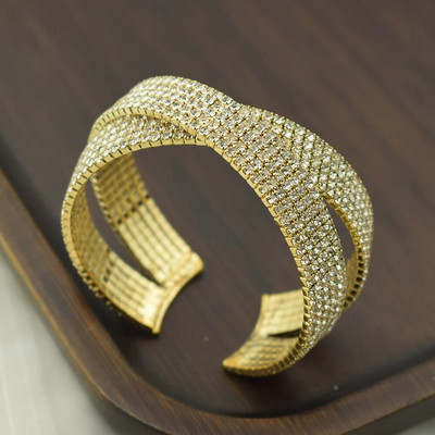 Zlatno srebrne boje vještački kamenčići narukvice za žene Kristalno vjenčanje svadba Križ izrez manžetne narukvice Narukvice Rođendanski darovi dame