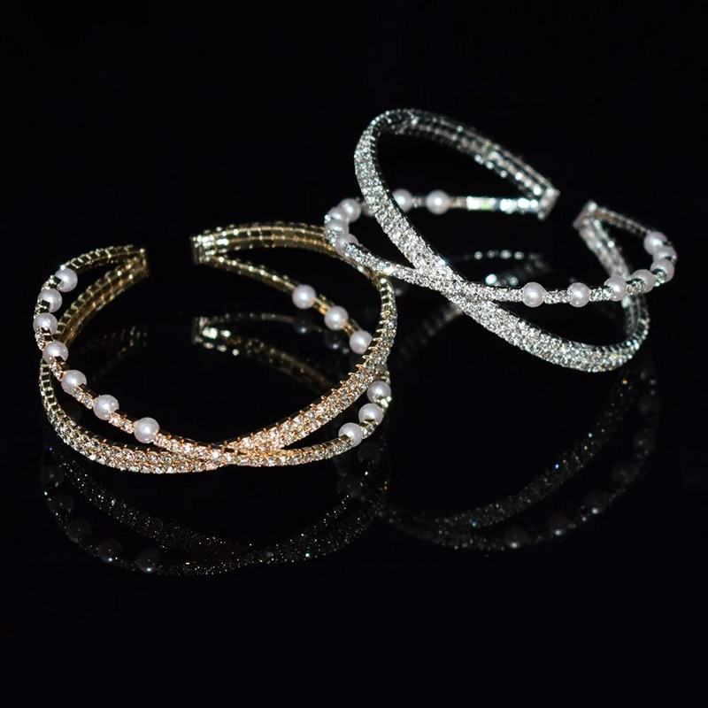 Zlatno srebrne boje vještački kamenčići narukvice za žene Kristalno vjenčanje svadba Križ izrez manžetne narukvice Narukvice Rođendanski darovi dame