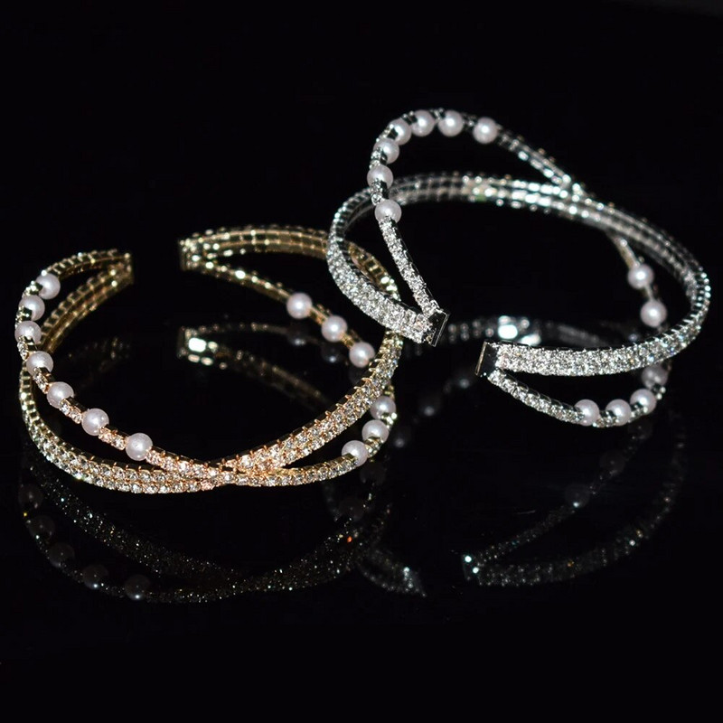 Zlatno srebrne boje vještački kamenčići narukvice za žene Kristalno vjenčanje svadba Križ izrez manžetne narukvice Narukvice Rođendanski darovi dame