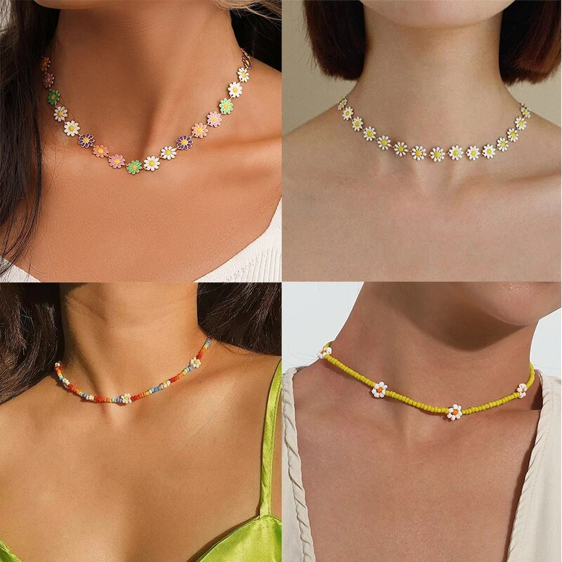 Korejski cvijet Tratinčica Ogrlica s lancem za ključnu kost Ženska ogrlica Statement Vjenčanje Privjesak za mladenku Nakit Poklon za djevojke Dodaci oko vrata