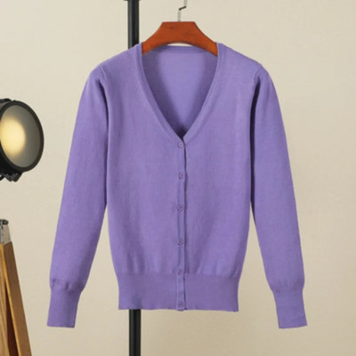 Rudens un ziemas sieviešu trikotāžas jaka 2023. gada vienkrāsains V veida kakla izgriezums ar garām piedurknēm, trikotāžas trikotāžas modes klasisks džemperis