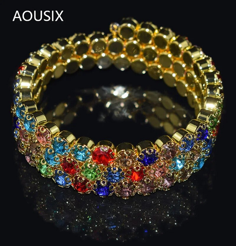 8 Luksuzna sjajna kristalna narukvica 3 reda dijamantna narukvica s okruglim krakom na otvaranje Ženska zlatna i srebrna narukvica Poklon za vjenčanje