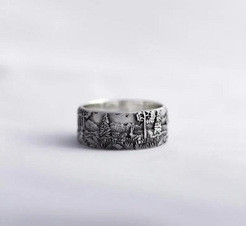 Моден див пръстен за мъже и жени Тайланд Сребърен елен Горски пръстен 925 Сребърен пръстен Хип-хоп стил Пръстен Мъжки и дамски бижута