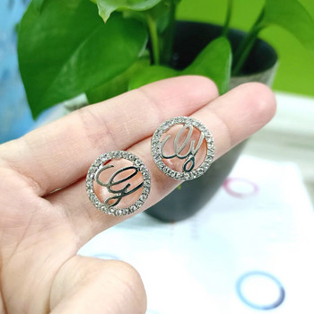 Златен и сребърен цвят Прости кръгли CZ Цирконови обеци с буква G Модни бижута Корейски обеци за жени Момиче