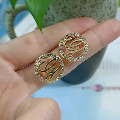 Jednostavne okrugle CZ cirkonske nitne naušnice u boji zlata i srebra sa slovom G Modni nakit Korejske naušnice za djevojke