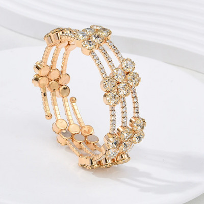 Punk stílusú 3 soros nagy gyémánt strasszok gyöngy mandzsetta karkötők és karkötők nőknek esküvői nyitott karkötő báli ékszer kiegészítők