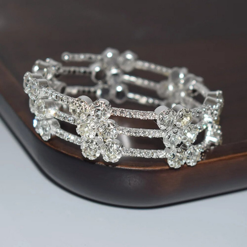 Punk stílusú 3 soros nagy gyémánt strasszok gyöngy mandzsetta karkötők és karkötők nőknek esküvői nyitott karkötő báli ékszer kiegészítők