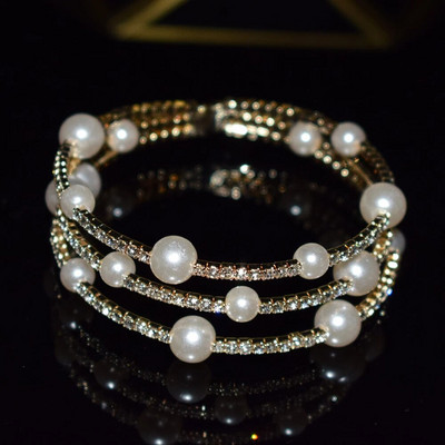 New Fashion Crystal Pearl Γυναικεία ανοιχτά βραχιόλια με μανσέτα για κορίτσια με στρας κοσμήματα για πάρτι γάμου Καλύτερο δώρο