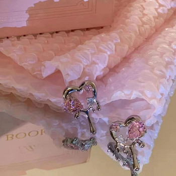 Винтидж готическо розово любовно сърце Кухи метални обеци за жени Egirl Bff Модерни партита Естетични аксесоари за бижута