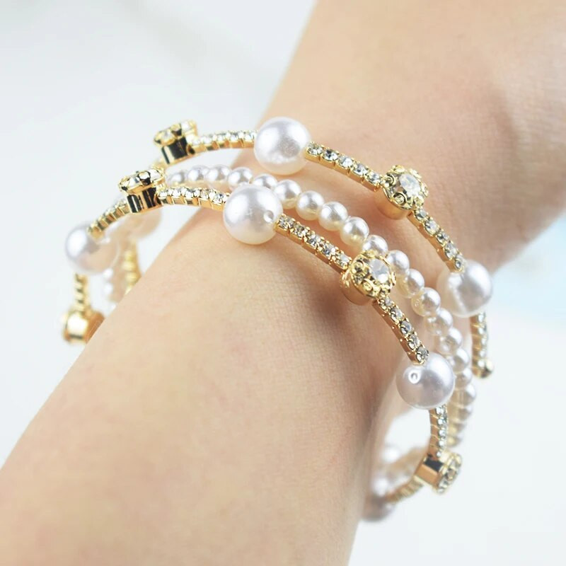 Biserne narukvice Narukvice s vještačkim kamenom u 3 reda Narukvice i narukvice s manžetama Pozlaćene Posrebrene narukvice za žene Djevojke Poklon svadbeni nakit