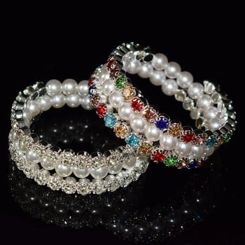AOUSIX Гривна с кристални перли Дамски кристали Многослойни гривни Маншети Позлатени и сребърни гривни с талисман Бижута Подарък за момиче