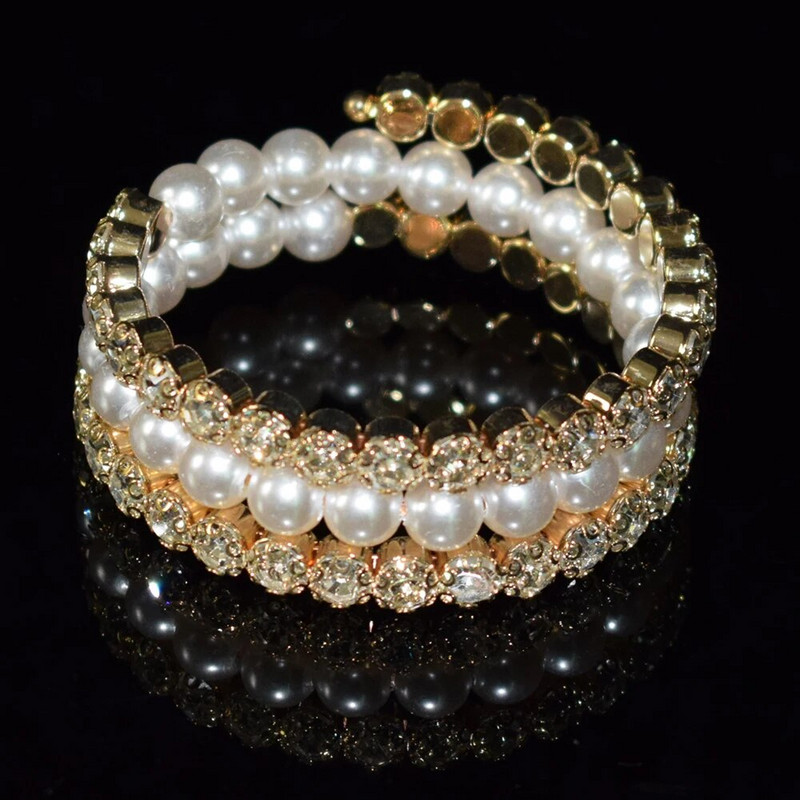 AOUSIX Narukvica s kristalnim biserom Ženske višeslojne narukvice s vještačkim dijamantom Manžete Pozlaćene narukvice s privjescima Nakit Poklon za djevojku