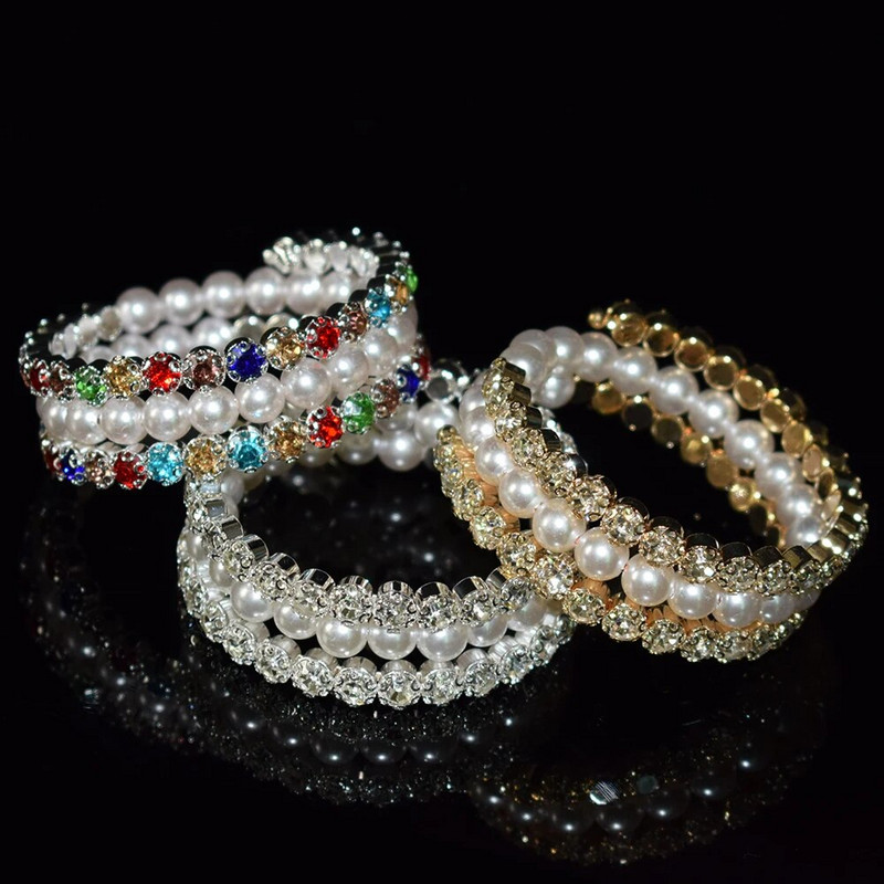 AOUSIX Narukvica s kristalnim biserom Ženske višeslojne narukvice s vještačkim dijamantom Manžete Pozlaćene narukvice s privjescima Nakit Poklon za djevojku