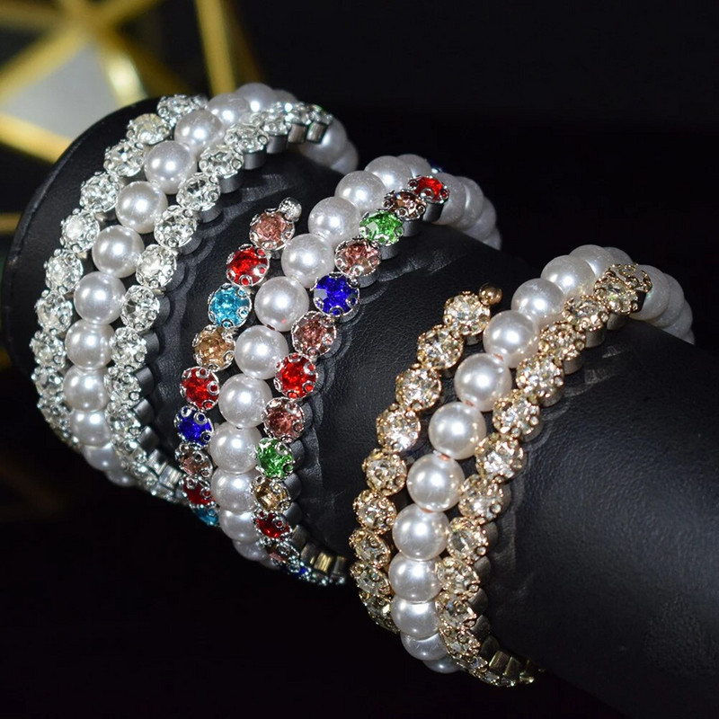 AOUSIX Narukvica s kristalnim biserom Ženske višeslojne narukvice s vještačkim dijamantom Manžete Pozlaćene narukvice s privjescima Nakit Poklon za djevojku