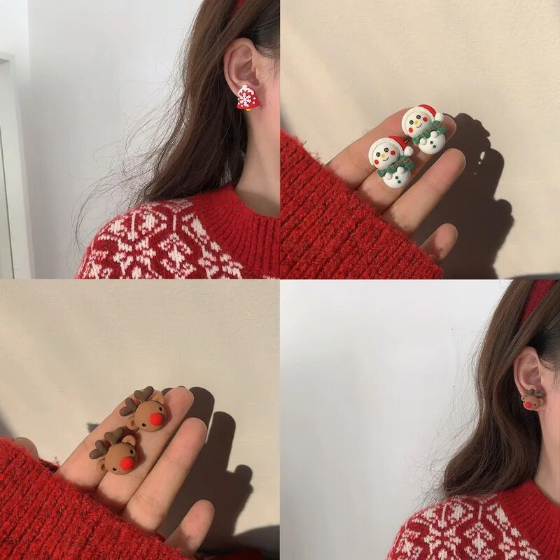 2023. Nove božićne slatke naušnice s naušnicama Crtić Djed Mraz Elk Snjegović Zvona Pahuljice Naušnice s ušima Žene Djevojke Božićni darovi za nakit