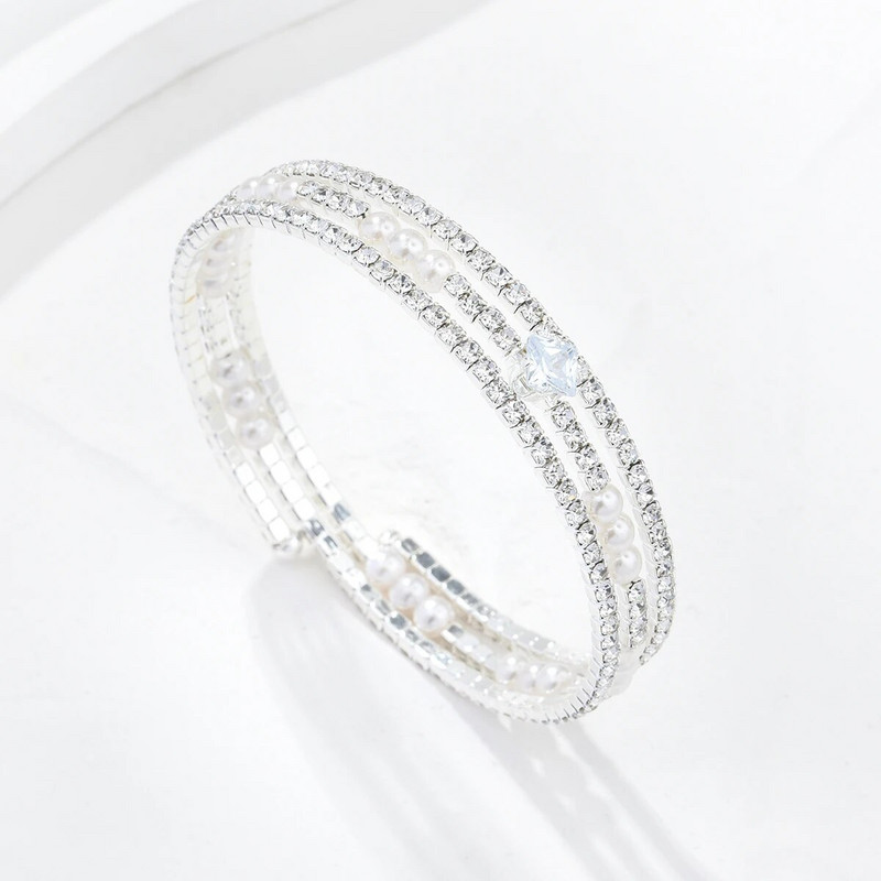 Luksuzna narukvica s manžetom od cirkona i bisera za žene Izvrsna geometrija od kamenčića Višeslojni elegantni dodaci Modni nakit