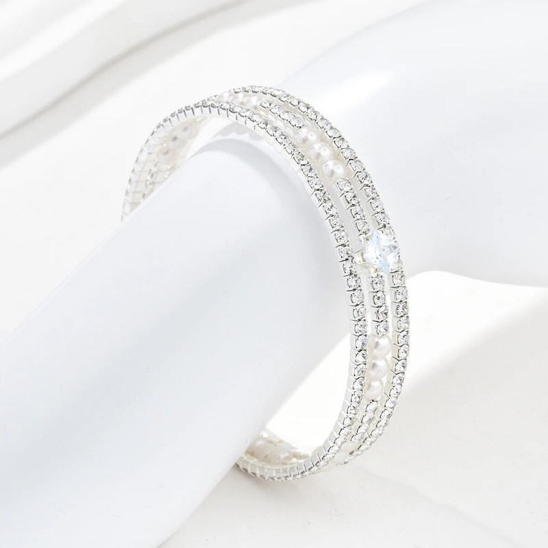 Luksuzna narukvica s manžetom od cirkona i bisera za žene Izvrsna geometrija od kamenčića Višeslojni elegantni dodaci Modni nakit