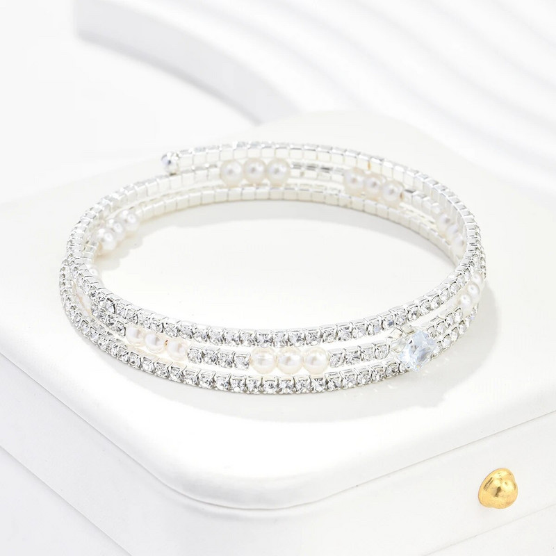 Luksuzna narukvica s manžetom od cirkona i bisera za žene Izvrsna geometrija od kamenčića Višeslojni elegantni dodaci Modni nakit