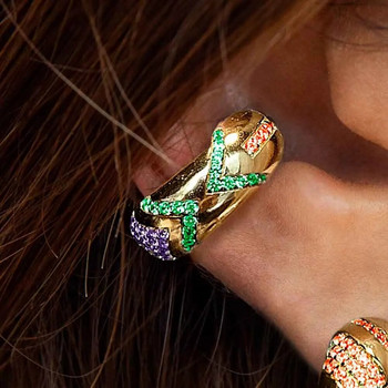 Модерни геометрични, цветни, кристални обеци с щипка във формата на C, пънк женски маншет за уши, подреждащи се една върху друга, златен цвят, обеци за уши, хрущялни обеци
