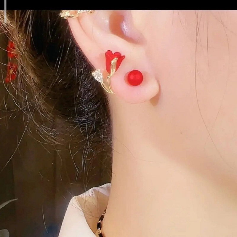 Elegantne crvene mašne, cirkonske pahuljice, naušnice s nitnama za žene, djevojke, šarm, ružičasto zlatne boje, novogodišnje božićne naušnice, nakit