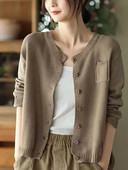 Ženska pletena modna jednokopna odjeća s dugim rukavima, ležerna, s O-izrezom, vintage ulični jednobojni kardigan, gornji dijelovi jesenske novosti