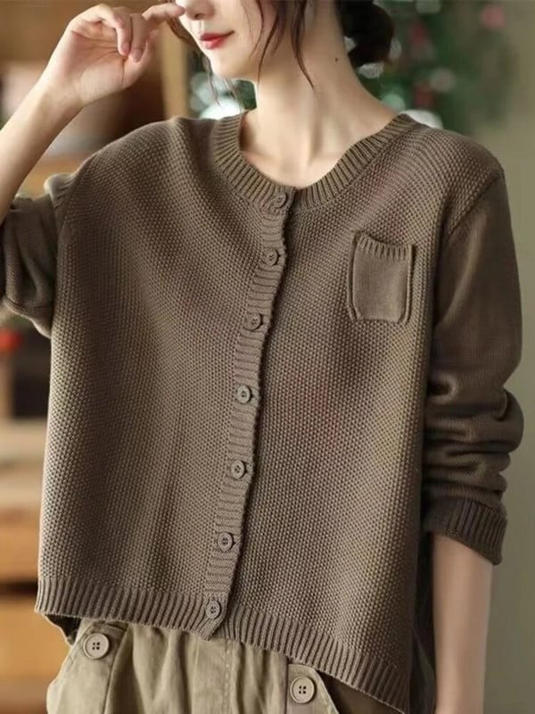 Ženska pletena modna jednokopna odjeća s dugim rukavima, ležerna, s O-izrezom, vintage ulični jednobojni kardigan, gornji dijelovi jesenske novosti