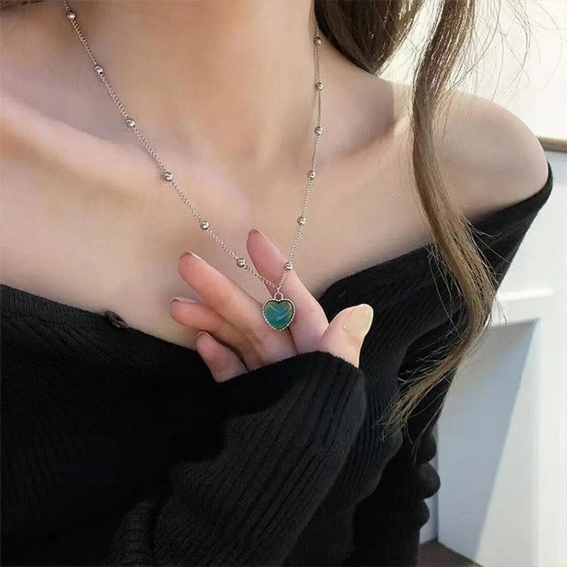 Nova trendi ogrlica raspoloženja za žene Promjena boje Emocija Osjećaj Kontrola temperature Srce Privjesak Lanac za ključnu kost Choker Nakit