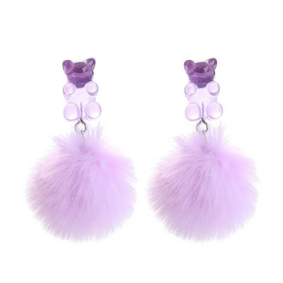 Korejske ružičaste viseće naušnice za žene, djevojke, slatka pahuljasta kuglasta mašna, pom naušnica, jesen, zima, kawaii božićni dječji nakit