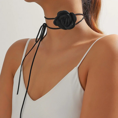 Κομψό γοτθικό τριαντάφυλλο λουλούδι με αλυσίδα κλείδας κολιέ για γυναίκες Ρυθμιζόμενο σέξι τσόκερ κοσμήματα Mariage Αξεσουάρ μόδας Y2K