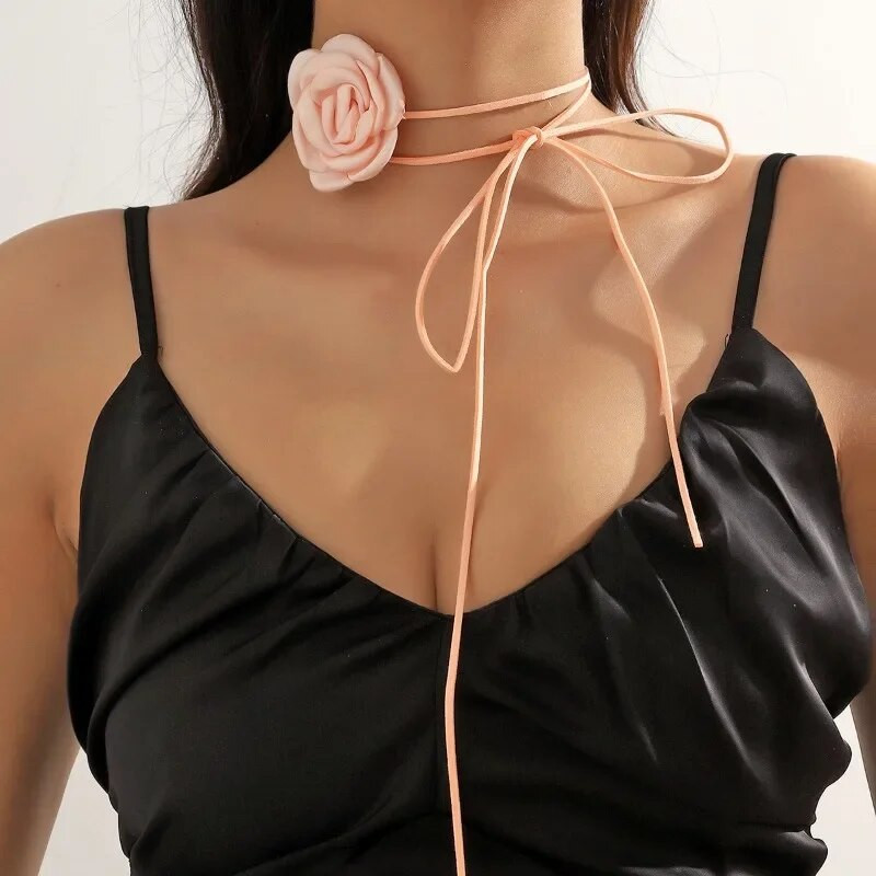 Κομψό γοτθικό τριαντάφυλλο λουλούδι με αλυσίδα κλείδας κολιέ για γυναίκες Ρυθμιζόμενο σέξι τσόκερ κοσμήματα Mariage Αξεσουάρ μόδας Y2K