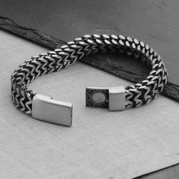 Висококачествени гривни от неръждаема стомана за мъже Vintage Cool Double Curb Chain Plum Flower Pattern Punk Magnet Clasp Мъжки подарък
