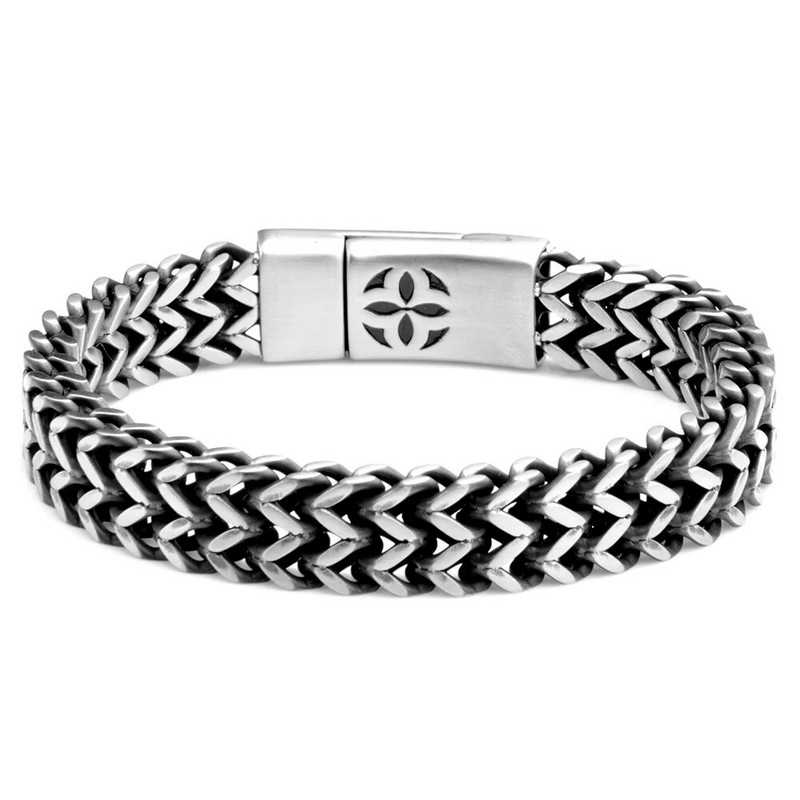 Augstas kvalitātes nerūsējošā tērauda rokassprādzes vīriešiem Vintage Forša dubultā apmales ķēde plūmju ziedu raksts panku magnēta aizdare vīriešiem dāvana