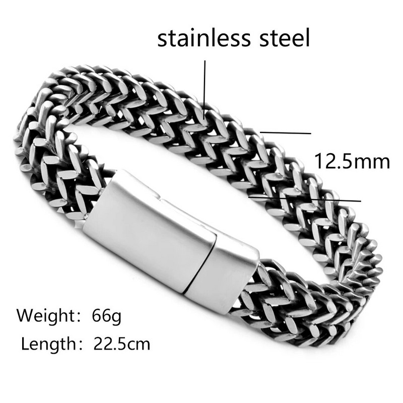 Augstas kvalitātes nerūsējošā tērauda rokassprādzes vīriešiem Vintage Forša dubultā apmales ķēde plūmju ziedu raksts panku magnēta aizdare vīriešiem dāvana