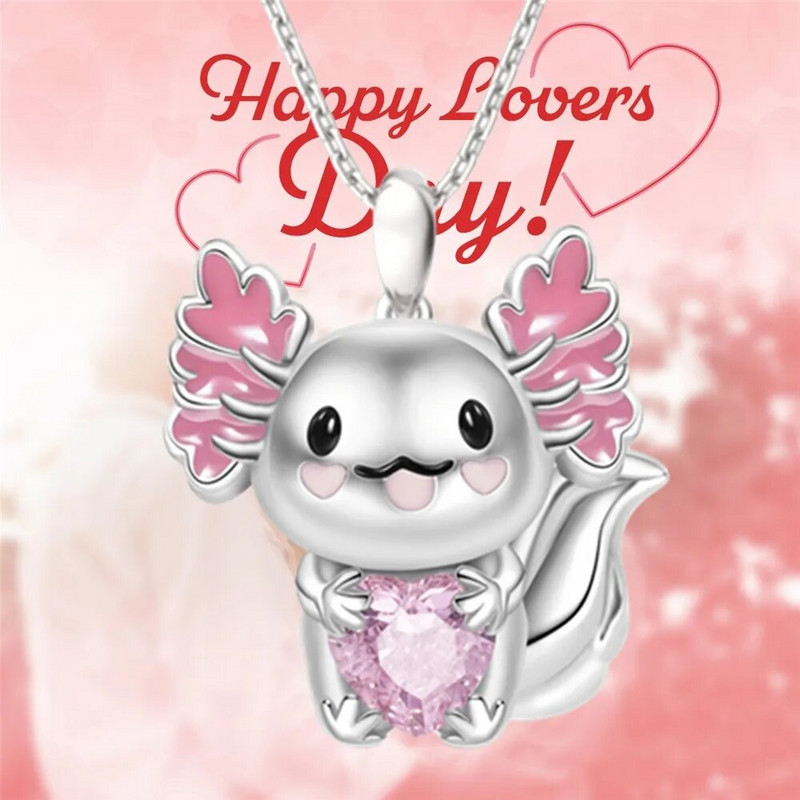 Lijepa ogrlica s privjeskom u obliku srca Axolotl s vještačkim dijamantima Izvrsna ženska ogrlica, modni privjesak sa životinjama, nakit, rođendanski dar