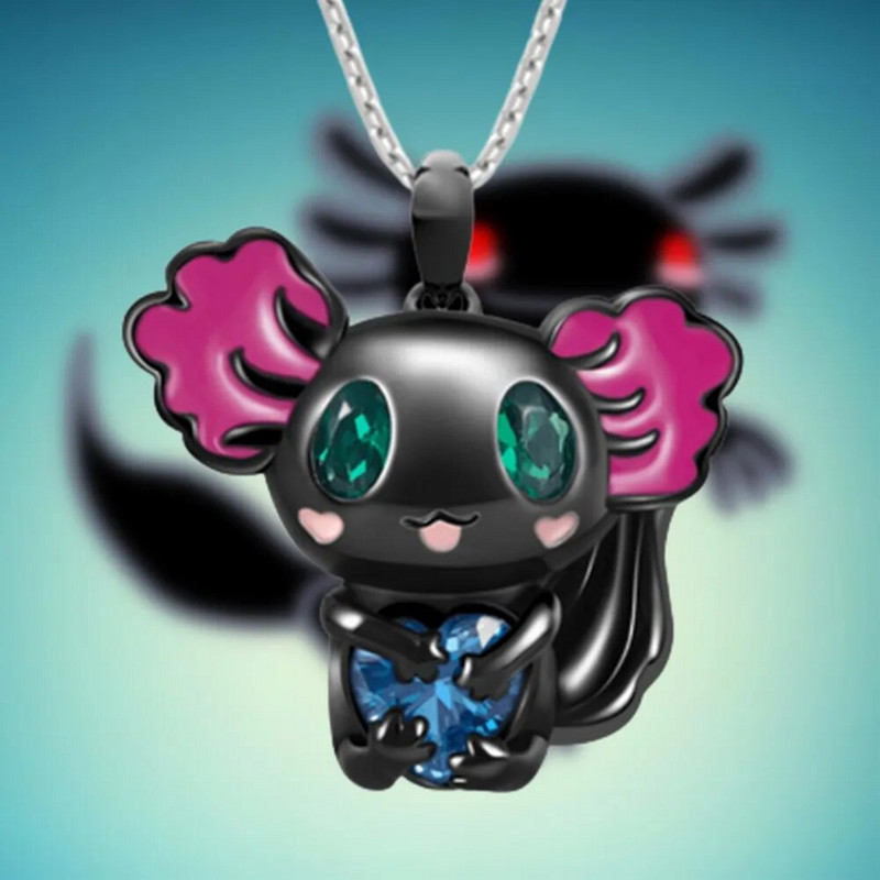 Lijepa ogrlica s privjeskom u obliku srca Axolotl s vještačkim dijamantima Izvrsna ženska ogrlica, modni privjesak sa životinjama, nakit, rođendanski dar