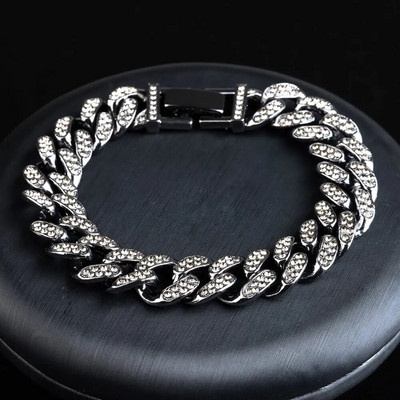 Modes Luksusa Kubas Link ķēdes sakausējuma rokassprādze sievietēm Vīriešiem Zelta krāsa Bling Rhinestone Hiphop Rotassprādzes