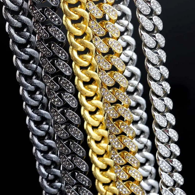 Modes Luksusa Kubas Link ķēdes sakausējuma rokassprādze sievietēm Vīriešiem Zelta krāsa Bling Rhinestone Hiphop Rotassprādzes